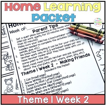 Preview of PreK Homework Home Learning Packet Aligns with Day for PreK Theme 1 Week 2
