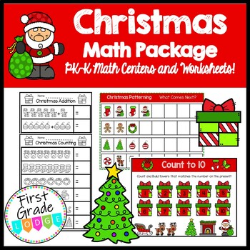 PreK - K Christmas Math Package - Math Centers and Worksheets | TPT