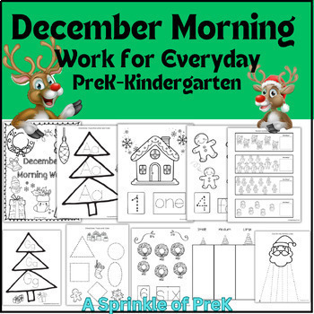 Preview of PreK-K Daily December Morning Work, Math, Letter Tracing, Art, Fine Motor