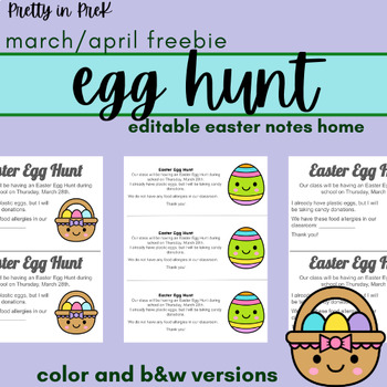 Preview of PreK/K/Elementary Egg Hunt Note Home FREEBIE Printable Editable