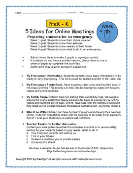Preview of PreK-K Safety helps-5 Ideas for Online Learning Week 4 (Sign Language supported)