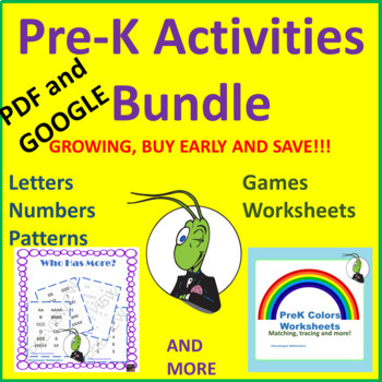 Preview of PreK Tracing, Matching, Math Worksheet and Game PDF and Google Bundle