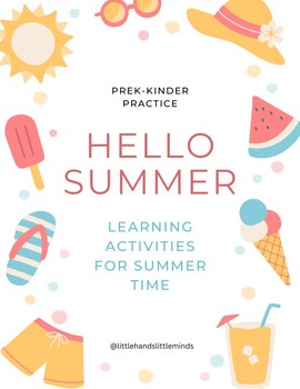 Preview of PreK Kinder Summer Themed Learning Practice Packet, Letters, Counting, Writing