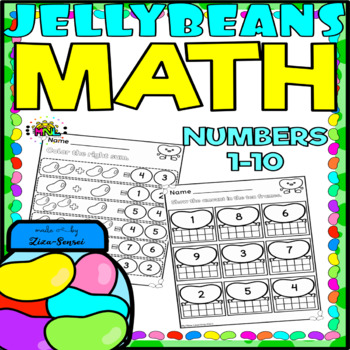 Preview of Jelly Beans Math No-Prep Worksheets 1-10 Activity Pack Prek/Kinder - 1st Grade