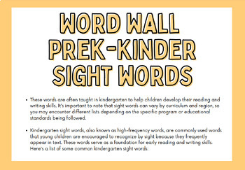 Preview of PreK - Kindergarten Sight Words for Word Wall or Flashcards