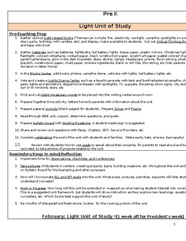 Preview of Pre K Light Unit of Study Planning Guide
