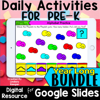 Preview of Digital Daily Slides for Pre K Morning Work Math, Calendar, Phonics and Literacy