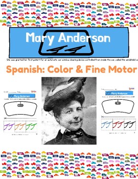 Preview of PreK Spanish Colors Recognition | Women's History Month Mary Anderson Inventors