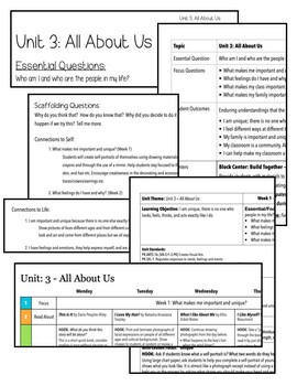 Preview of PreK Unit 3 - All About Us Lesson Plans