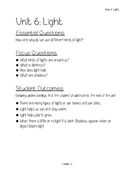 Preview of PreK Unit 6 - Light Lesson Plans