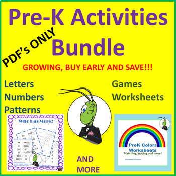 Preview of PreK Math, Tracing, Matching Worksheet and Game Bundle PDF