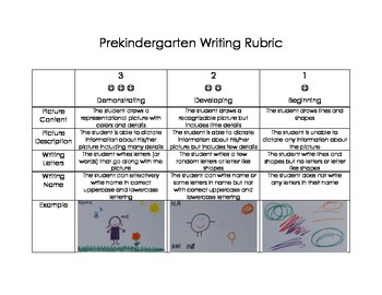 pre kindergarten prek writing rubric prekindergartenpreschool by