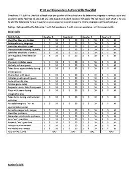 Preview of PreK and Elementary Autism Skills Checklist