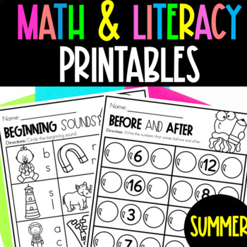 Preview of PreK and Kindergarten Summer Review | Summer Worksheets for PK or Kindergarten