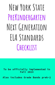 Preview of PreKindergarten ELA Next Generation Learning Standards Checklist (Editable)