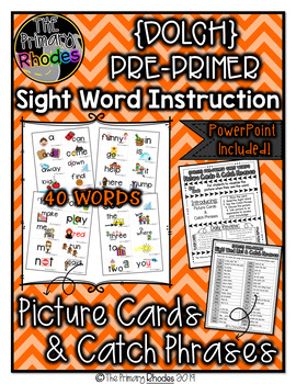 Preview of PrePrimer Dolch Sight Word Picture Cards and Catch Phrases