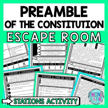 Preview of Preamble Escape Room Stations - Reading Comprehension Activity - US Constitution