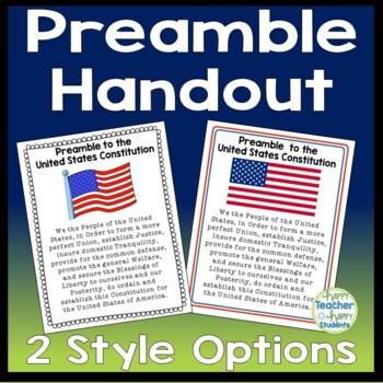 Preview of Preamble to the United States Constitution Handout or Poster: 2 Designs