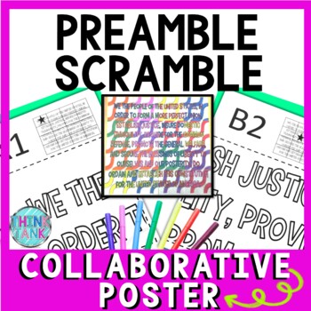 Preview of US Constitution Preamble Collaborative Poster - Team Work - Bulletin Board