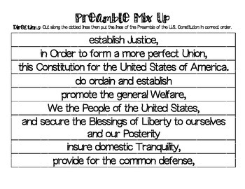 Preview of Preamble of the U.S. Constitution Mix Up Scramble