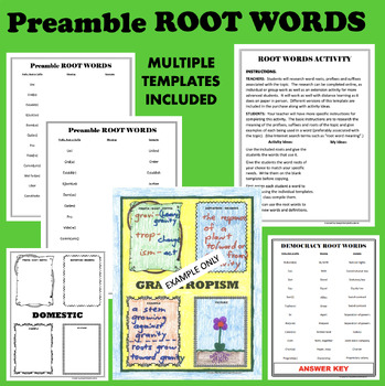 Preview of Preamble to the Constitution Vocabulary - ROOT WORDS Vocabulary