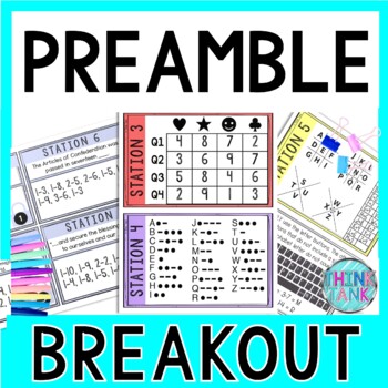 Preview of Preamble to the U.S. Constitution Breakout Activity -Task Cards Puzzle Challenge