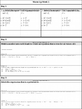 Preview of Precal Warm Up Semester 1