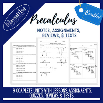Preview of Precalculus Bundle - 9 COMPLETE Units - Lessons, Quizzes, Reviews & Tests