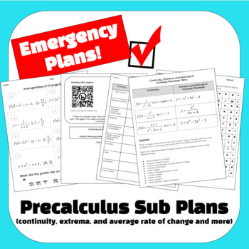 Preview of Precalculus Emergency Sub Plans One Week - Continuity, Extrema, Intervals, Vocab