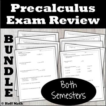 Preview of Precalculus Exam Review, Both Semesters EDITABLE | BUNDLE