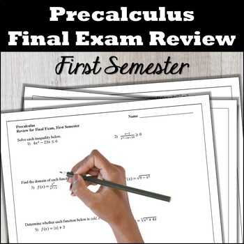 Preview of Precalculus Final Exam Review, first semester | EDITABLE