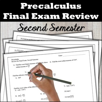 Preview of Precalculus Final Exam Review, second semester | EDITABLE