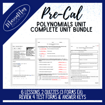 Preview of Precalculus - Polynomials TOTAL UNIT Bundle: Lessons, Quizzes, Review, & Test