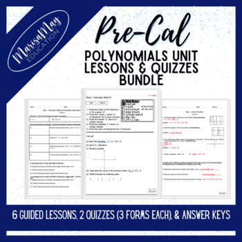 Preview of Precalculus - Polynomials Unit Guided Lesson Plans (notes) & Quiz Bundle