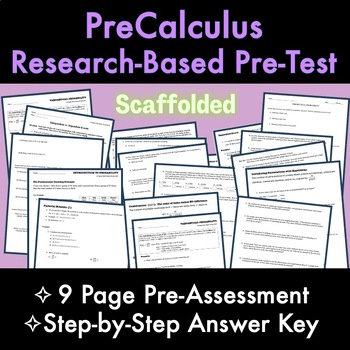 Preview of PreCalculus RESEARCH BASED 9-Page PreTest / PreAssessment with Answers