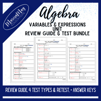 Preview of Algebra - Real Numbers & Expressions Unit Review Guides & Test (5 Forms)