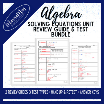 Algebra - Solving Equations Unit Review Guide & Test (5 Forms) | TPT