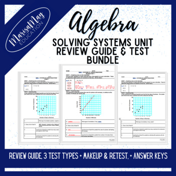 Preview of Algebra - Solving Systems Unit Review Guides & Test (5 Forms)
