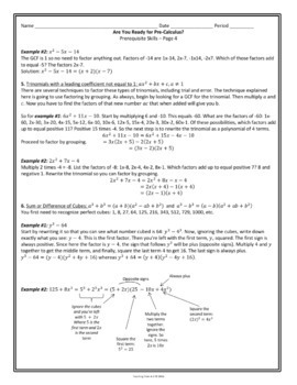 precalculus summer assignment answers