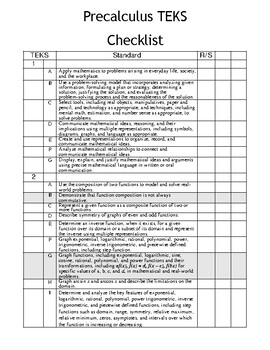 Preview of Precalculus TEKS Checklist