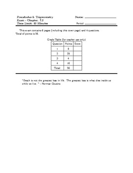 Preview of Precalculus & Trigonometry - Exam - Ch. 7.2