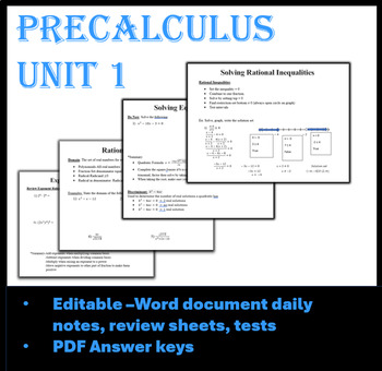 Preview of Precalculus - Unit 1-Review of Algebra 2