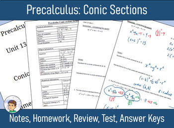 Preview of Precalculus Unit 13 Conic Sections: Notes, Homework, Review, Answers