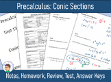 Precalculus Unit 13 Conic Sections: Notes, HW, Review, Tes