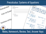 Precalculus Unit 14 - Systems of Equations: Notes, HW, Rev
