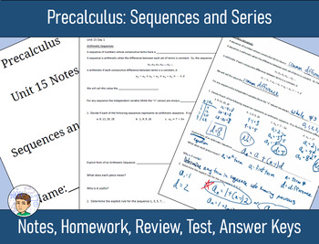 Preview of Precalculus Unit 15 Sequences and Series: Notes, Homework, Review, Answers