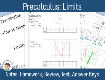 Preview of Precalculus Unit 16 - Limits: Notes, HW, Review, Test, Answers