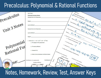 Preview of Precalculus Unit 3 - Polynomial & Rational: Notes, HW, Review, Test, Answers