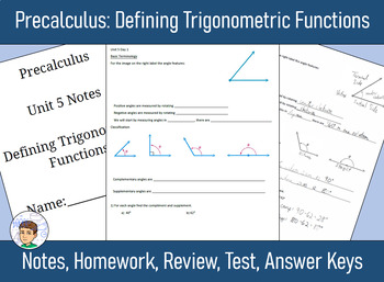 Preview of Precalculus Unit 5 - Defining Trig Functions: Notes, HW, Review, Test, Answers