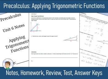 Preview of Precalculus Unit 6 - Applying Trig Functions - Notes, HW, Review, Test, Answers